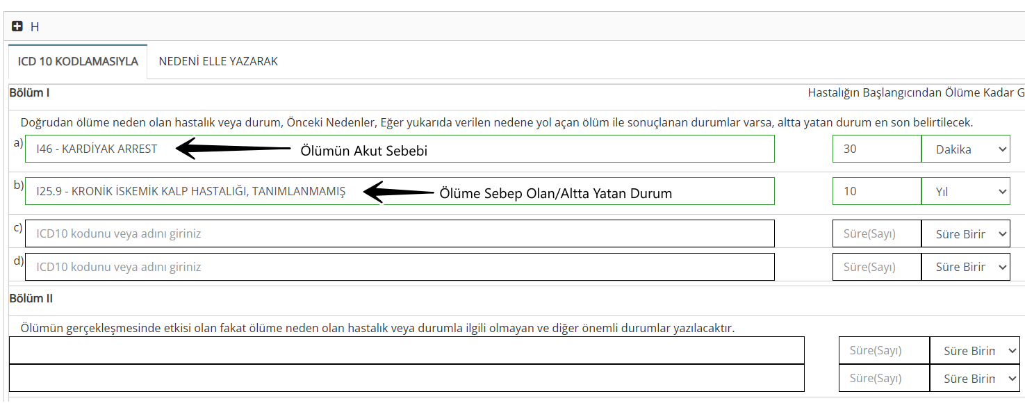 ÖBS de Ölüm Nedeni Girilmesi